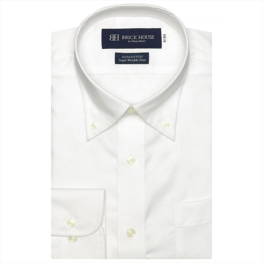 【ホワイト】(M)【超形態安定】 ボタンダウン 長袖 形態安定 ワイシャツ 綿100%