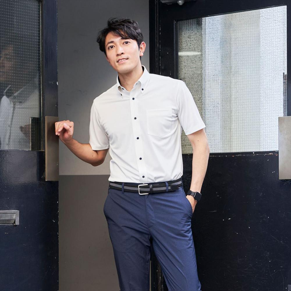 持続涼感】 COOL SILVER(R) ボタンダウン 半袖 形態安定 ニットシャツ(S ホワイト):  東京シャツ公式通販｜ノーアイロン形態安定ビジネスワイシャツ専門店
