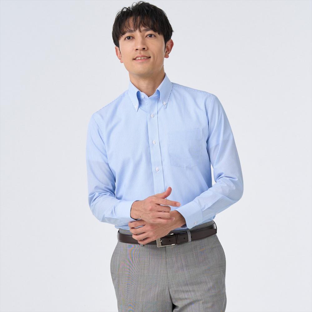 【着ごこち研究室】肩甲骨が動くシャツ ボタンダウン 長袖 綿100% 形態安定 ワイシャツ