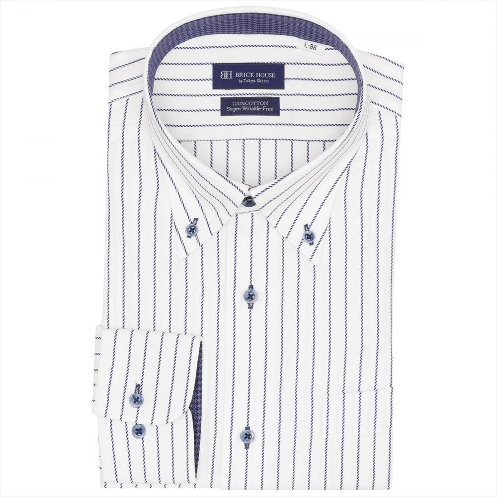 【超形態安定】 ボタンダウン 長袖 形態安定 綿100% ワイシャツ