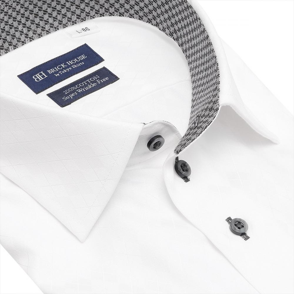 【超形態安定】 ワイド 長袖 形態安定 綿100% ワイシャツ