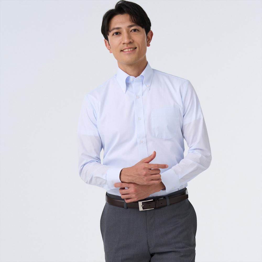 【着ごこち研究室】肩甲骨が動くシャツ ボタンダウン 長袖 形態安定 ワイシャツ