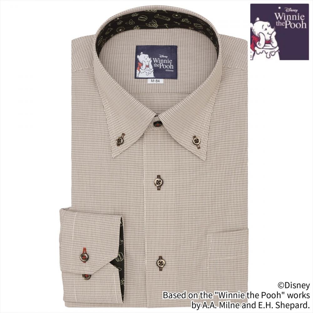 【くまのプーさん】 ボタンダウン 長袖 形態安定 ワイシャツ