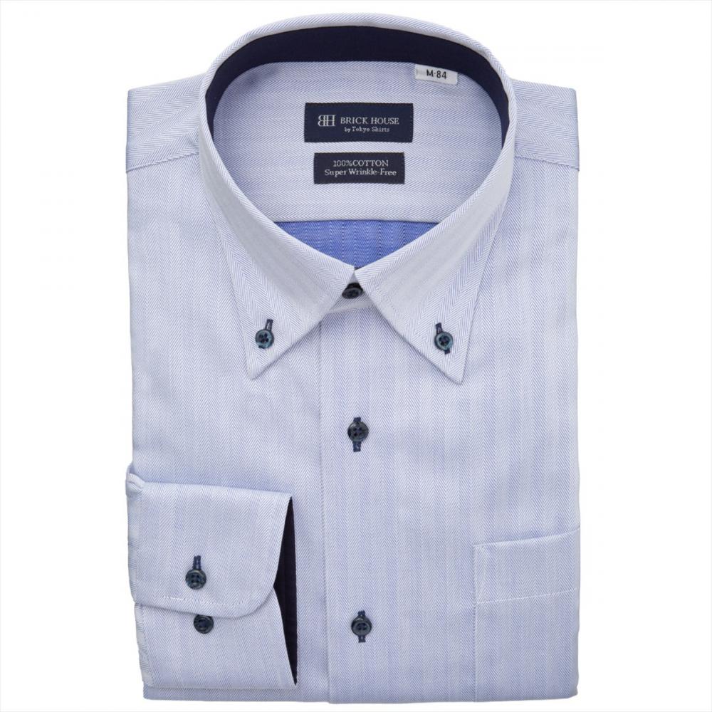 【超形態安定】 ボタンダウン 長袖 形態安定 綿100% ワイシャツ