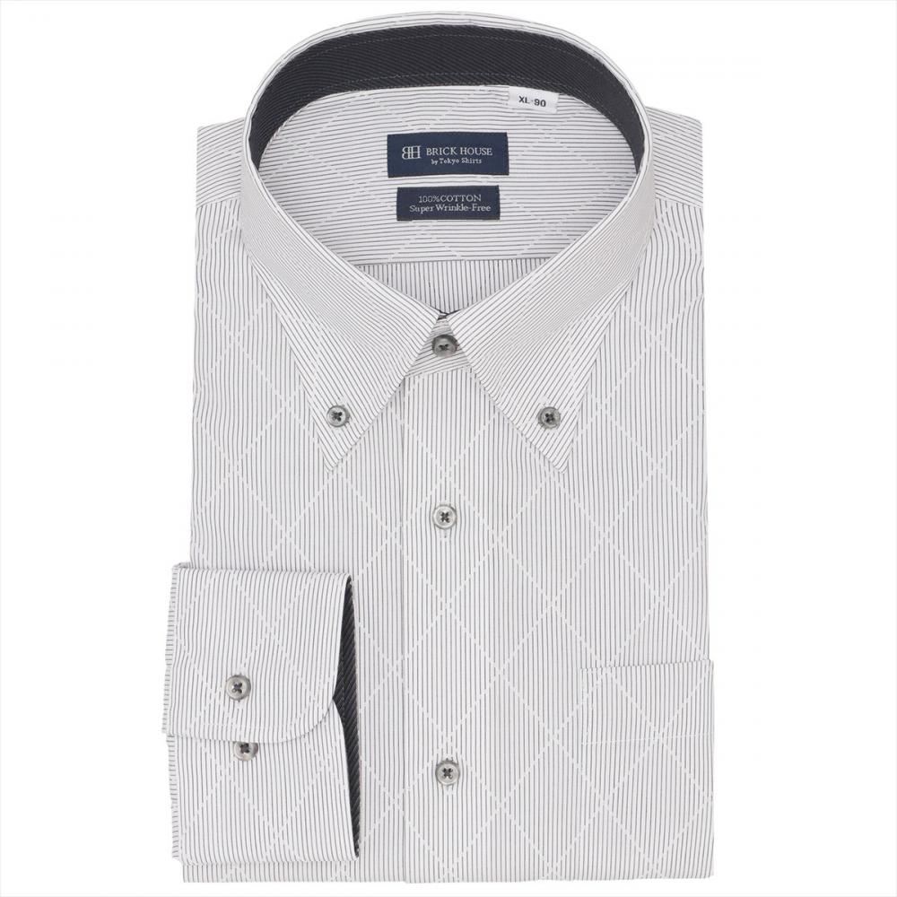 【超形態安定】 ボタンダウン 長袖 形態安定 綿100% ワイシャツ 大きいサイズ