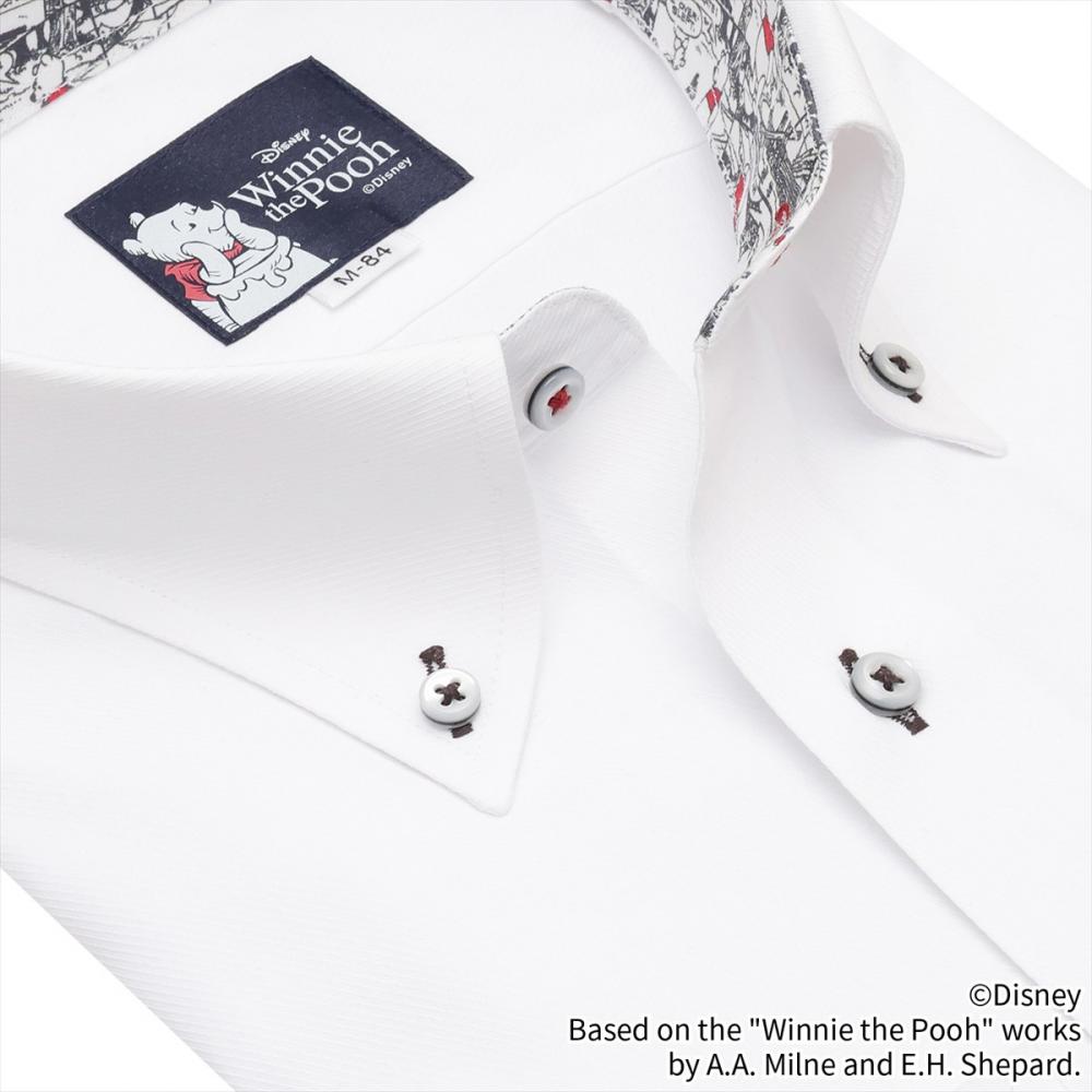 【くまのプーさん】ボタンダウン 長袖 形態安定 ワイシャツ 【透け防止】