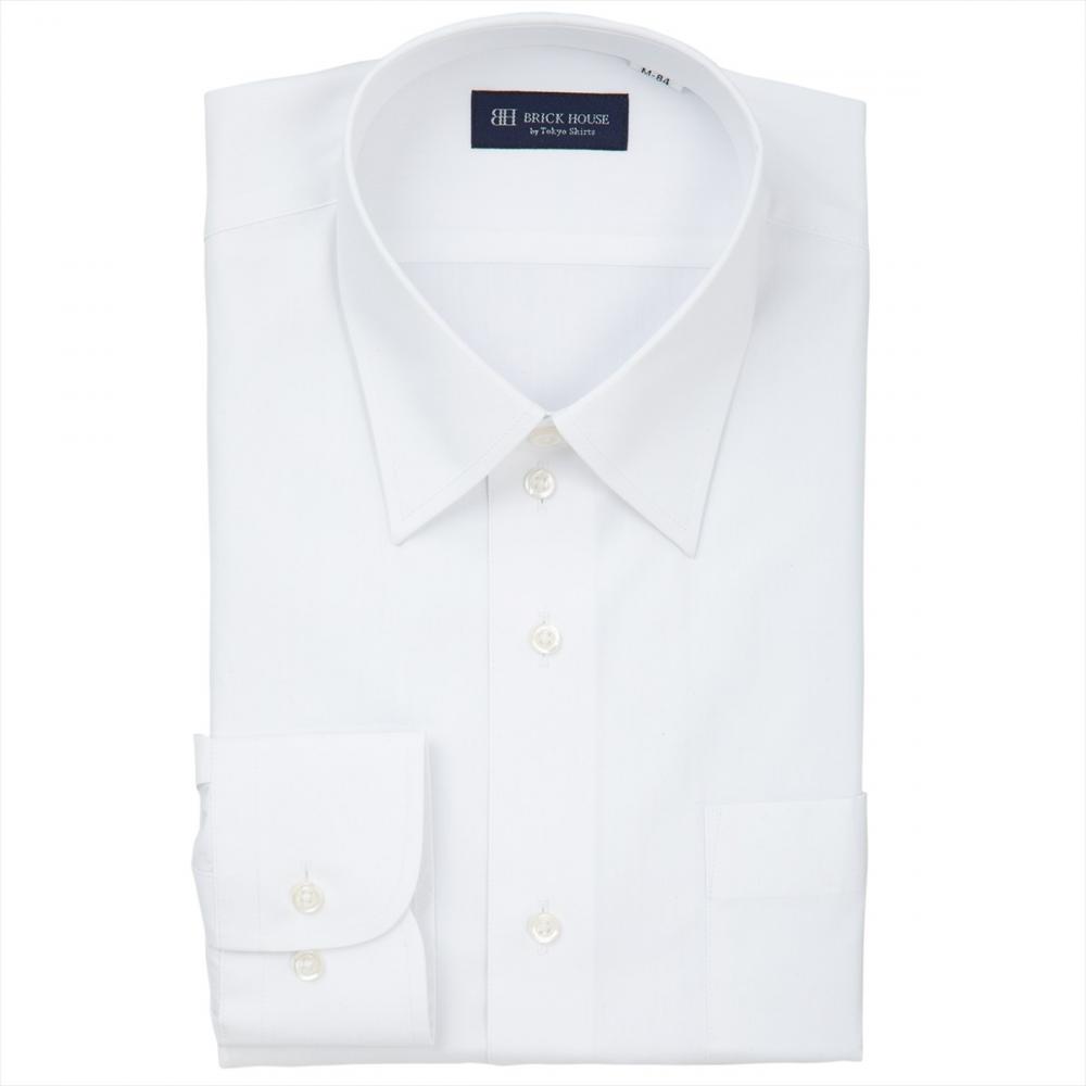【透け防止】 レギュラー 長袖 形態安定 ワイシャツ 白無地