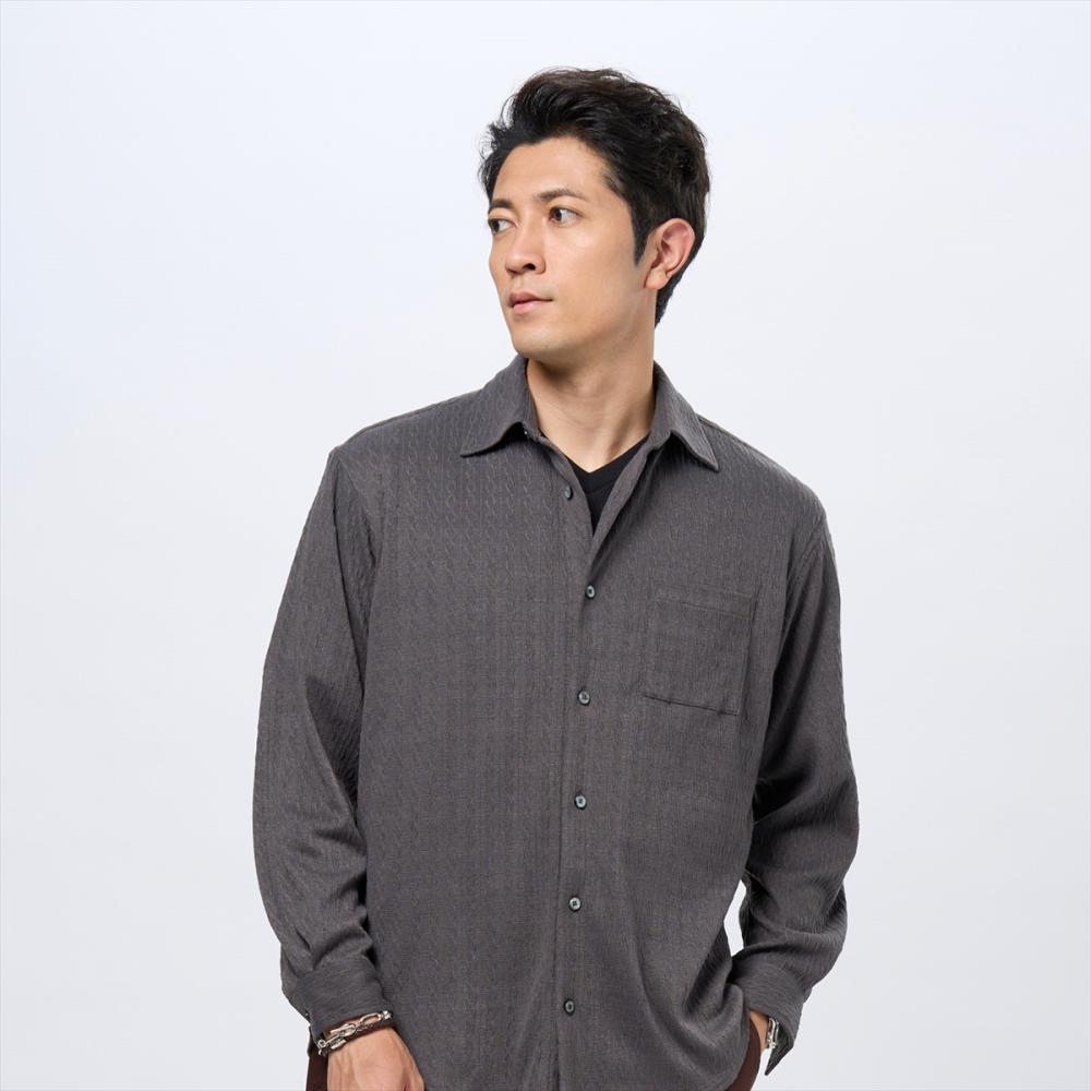 ニットジャカード カジュアルシャツ レギュラー 長袖 メンズ