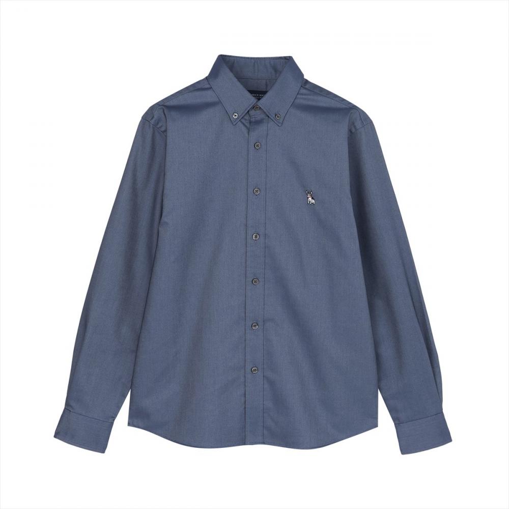カジュアルシャツ フレンチブルドッグ刺繍 オックスフォードシャツ ボタンダウン 長袖 メンズ