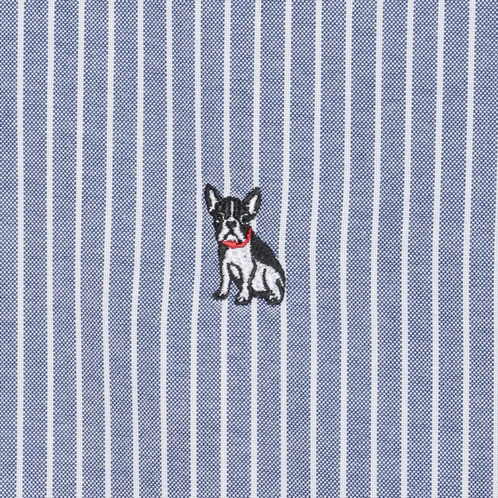 カジュアルシャツ フレンチブルドッグ刺繍 オックスフォードシャツ ボタンダウン 長袖 メンズ