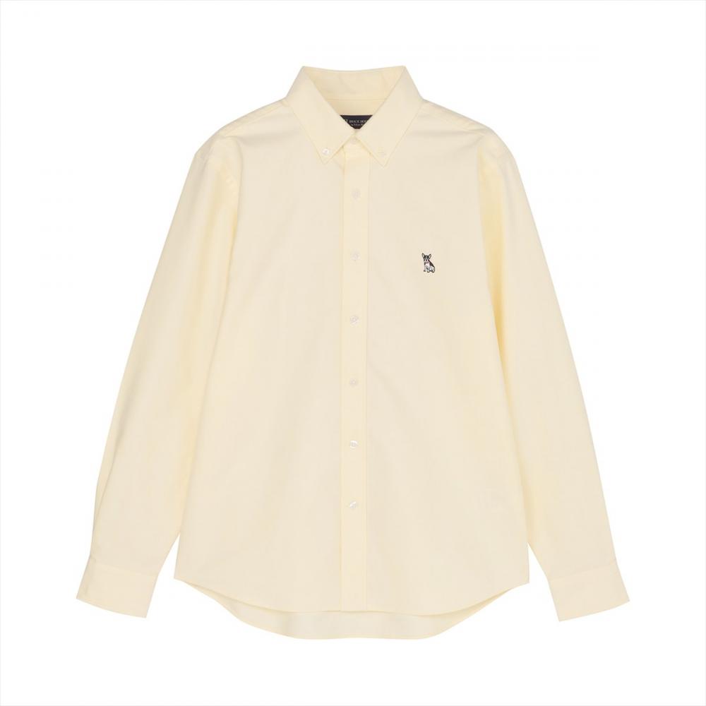 カジュアルシャツ フレンチブルドッグ刺繍 オックスフォードシャツ ボタンダウン 長袖 メンズ