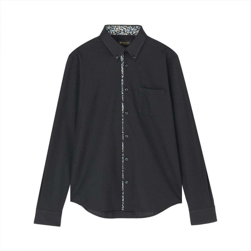 デザインカジュアルシャツ ボタンダウン 長袖 ニットシャツ ストレッチ メンズ