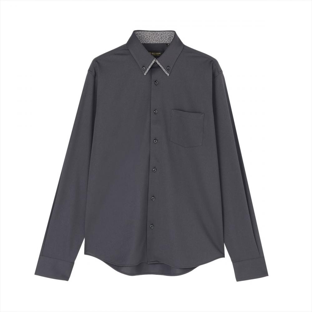 デザインカジュアルシャツ ボタンダウン 長袖 ニットシャツ ストレッチ メンズ