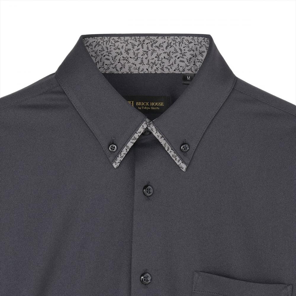 デザインカジュアルシャツ ボタンダウン 長袖 ニットシャツ ストレッチ メンズ