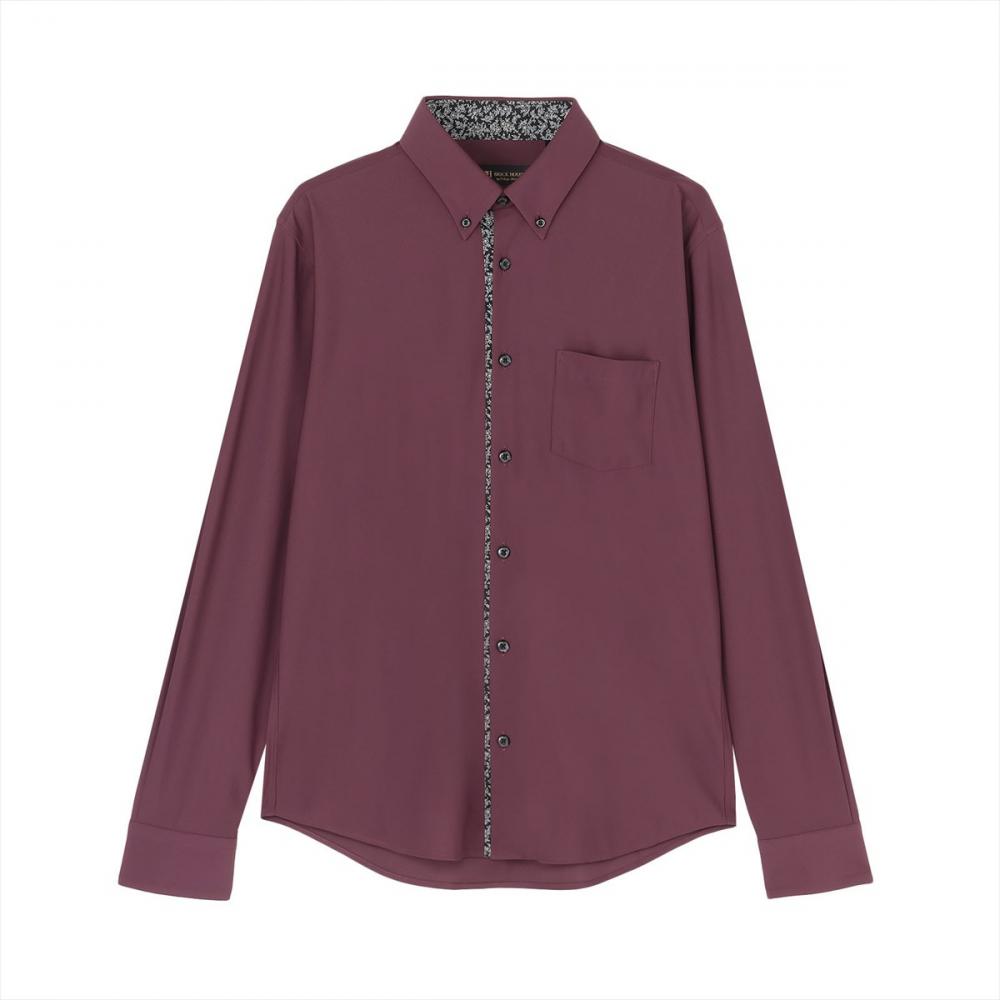 デザインカジュアルシャツ ボタンダウン 長袖 ニットシャツ ストレッチ メンズ