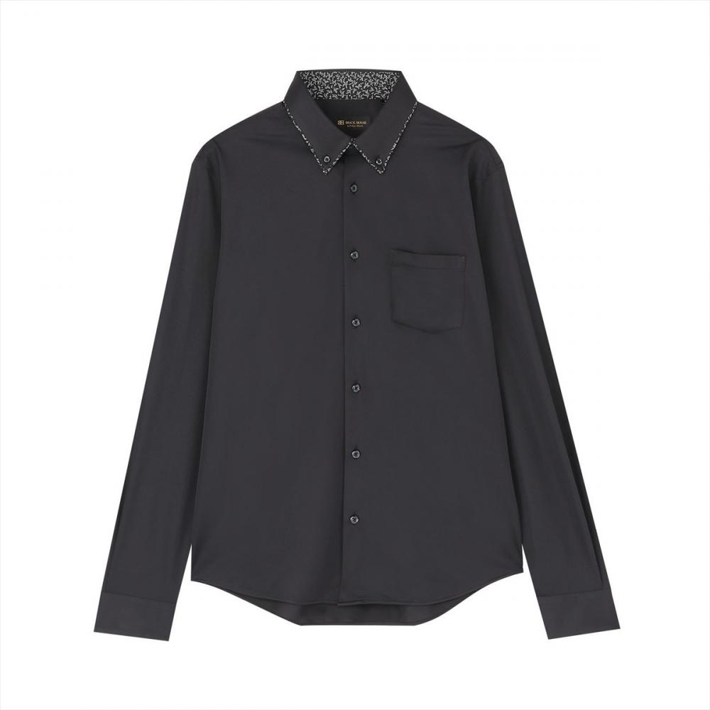 デザインカジュアルシャツ ボタンダウン 長袖 ニットシャツ ストレッチ メンズ