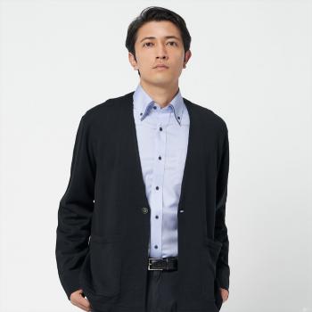 メンズニット ノーカラーカーディガン ネイビー系