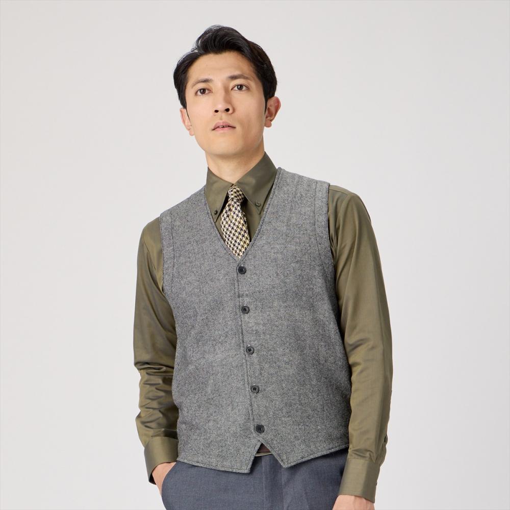 前身布帛ニットジレ 無地バイアス メンズ