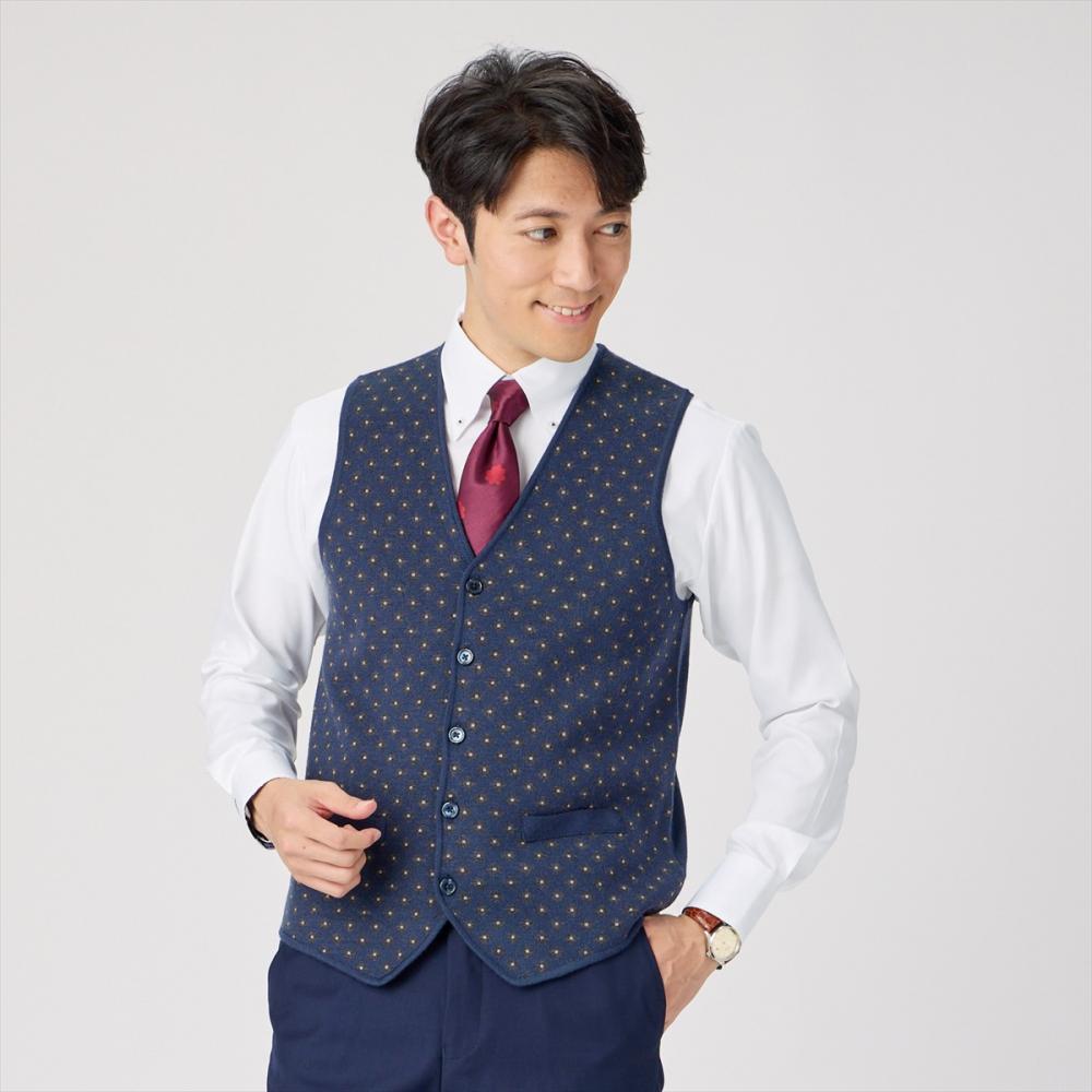 小紋ニットジレ メンズ