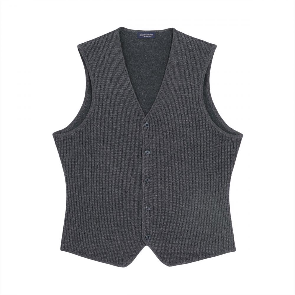 ニット メッシュ編地ジレ 麻混 メンズ