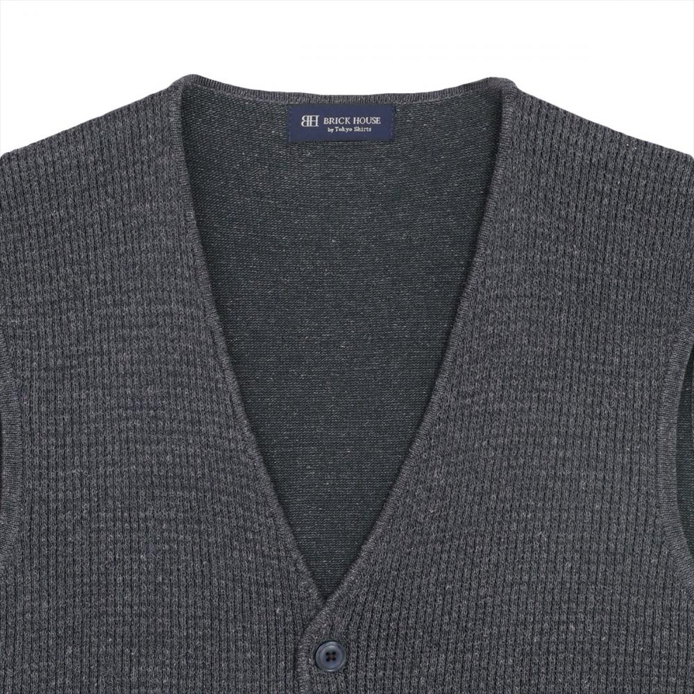 ニット メッシュ編地ジレ 麻混 メンズ