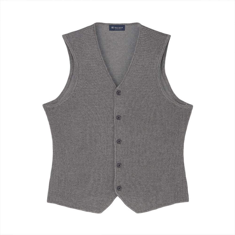 ニット メッシュ編地ジレ 麻混 メンズ