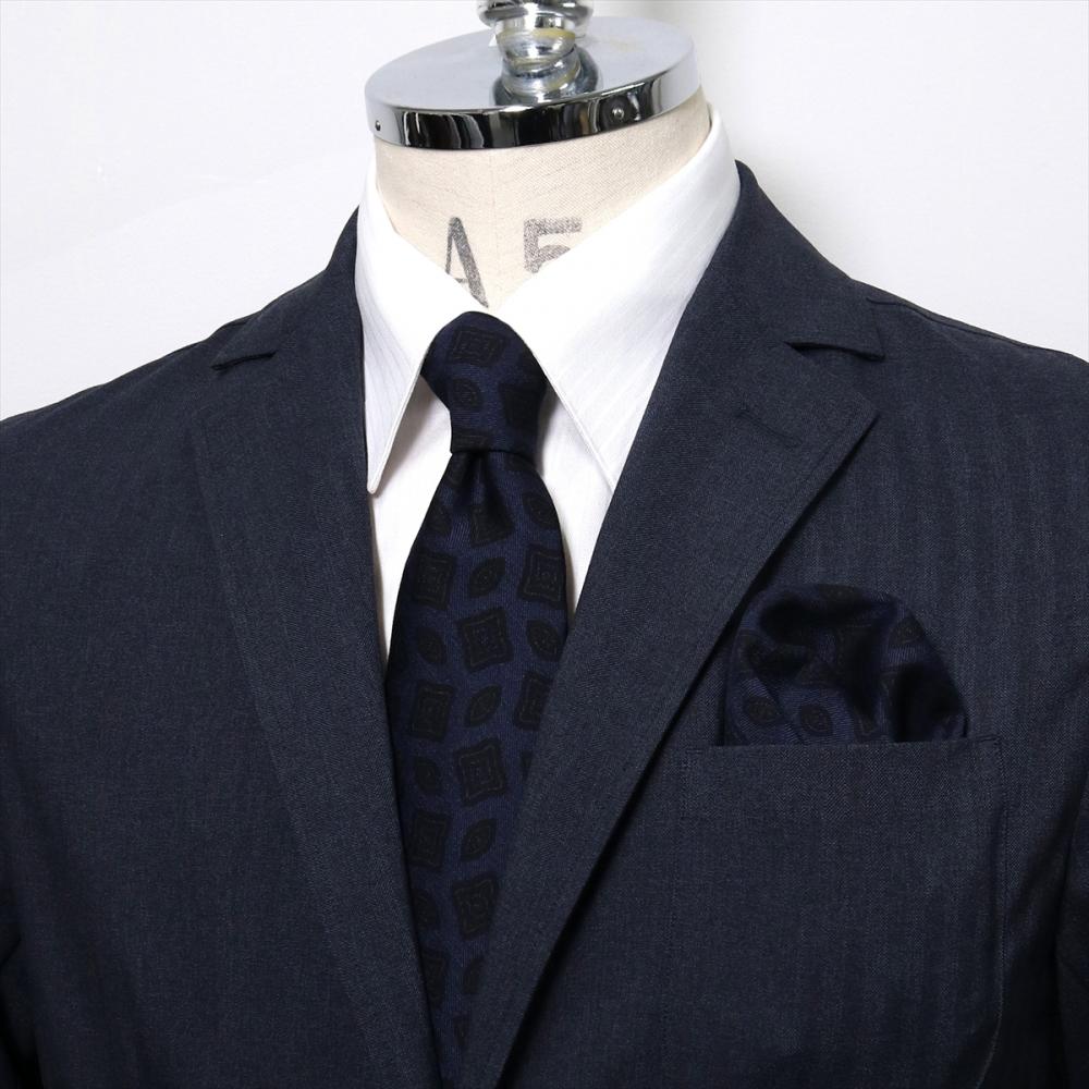 ネクタイ＆ポケットチーフセット イタリア生地 日本製 毛100% カノニコ ビジネス フォーマル ギフト