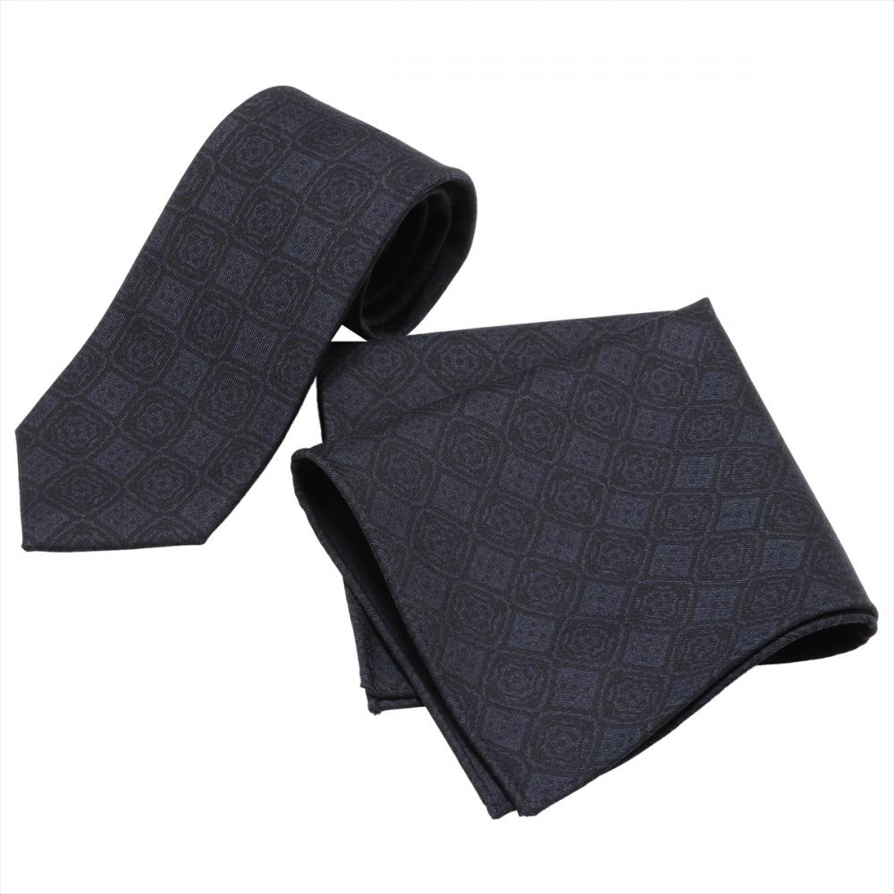 ネクタイ＆ポケットチーフセット イタリア生地 日本製 毛100% カノニコ ビジネス フォーマル ギフト