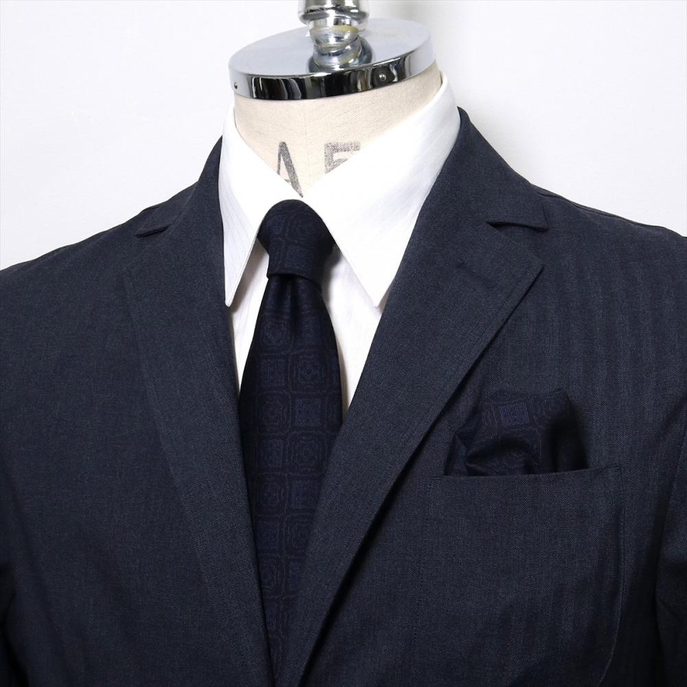 ネクタイ＆ポケットチーフセット イタリア生地 日本製 毛100% カノニコ ビジネス フォーマル ギフト