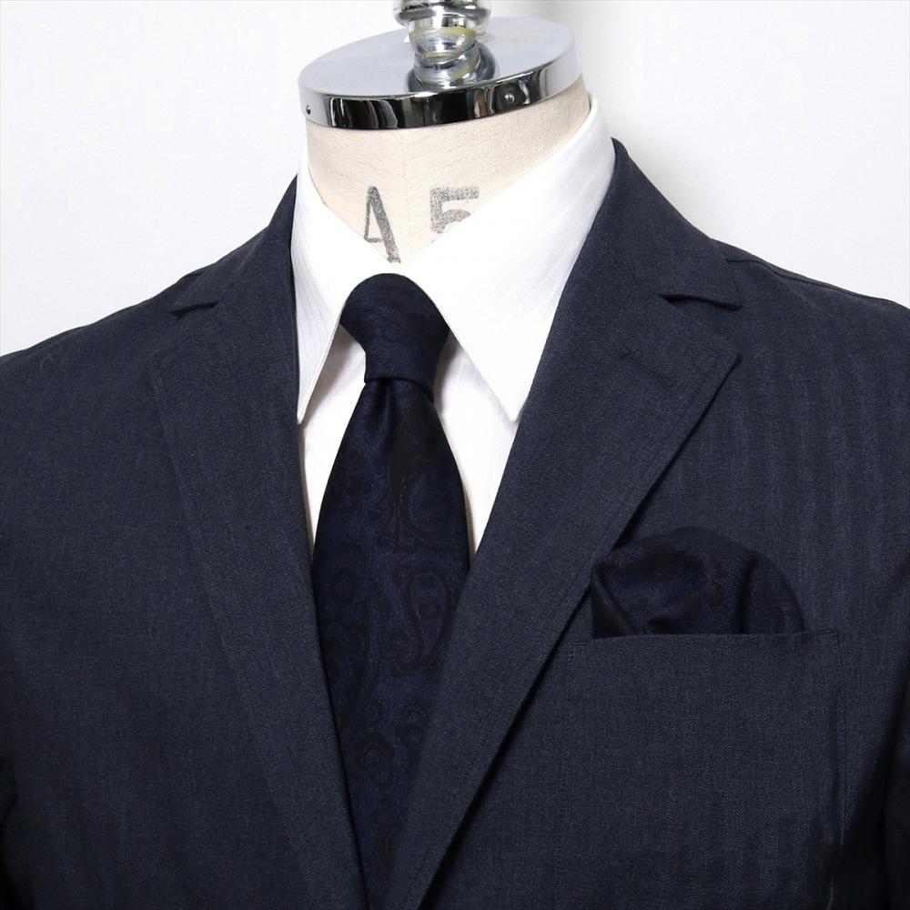 ネクタイ＆ポケットチーフセット イタリア生地 日本製 毛100% カノニコ ビジネス フォーマル ギフト
