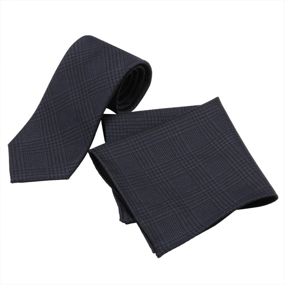 ネクタイ＆ポケットチーフセット イタリア生地 日本製 毛100% カノニコ ビジネス フォーマル ギフト