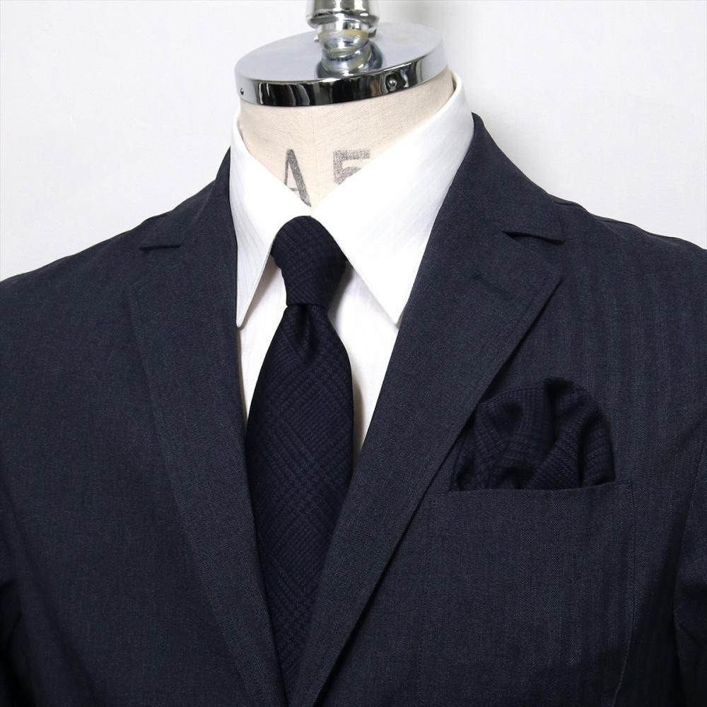 ネクタイ＆ポケットチーフセット イタリア生地 日本製 毛100% カノニコ ビジネス フォーマル ギフト
