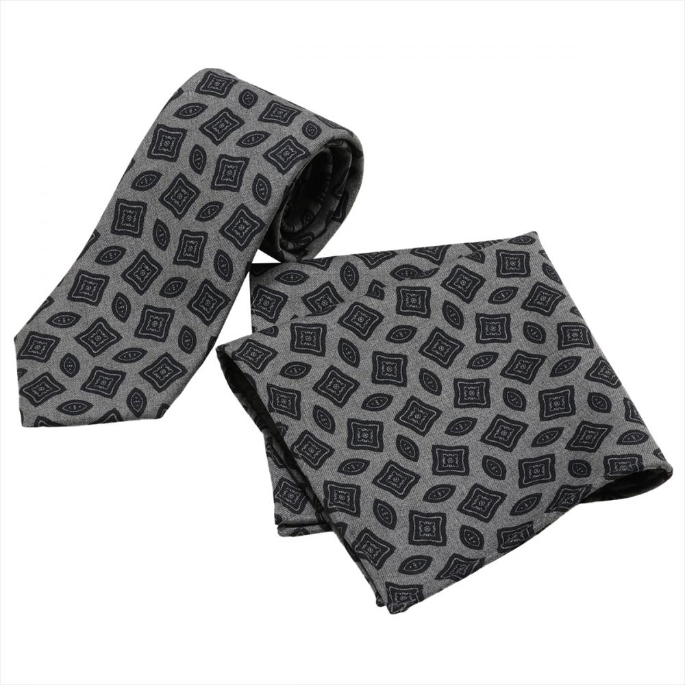 ネクタイ＆ポケットチーフセット イタリア生地 日本製 毛100% カノニコ ビジネス フォーマル ギフト