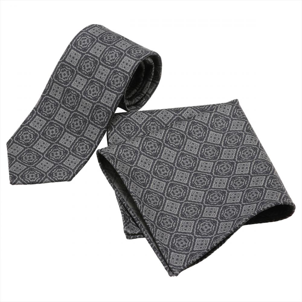 ネクタイ＆ポケットチーフセット イタリア生地 日本製 毛100% カノニコ ビジネス フォーマル ギフト