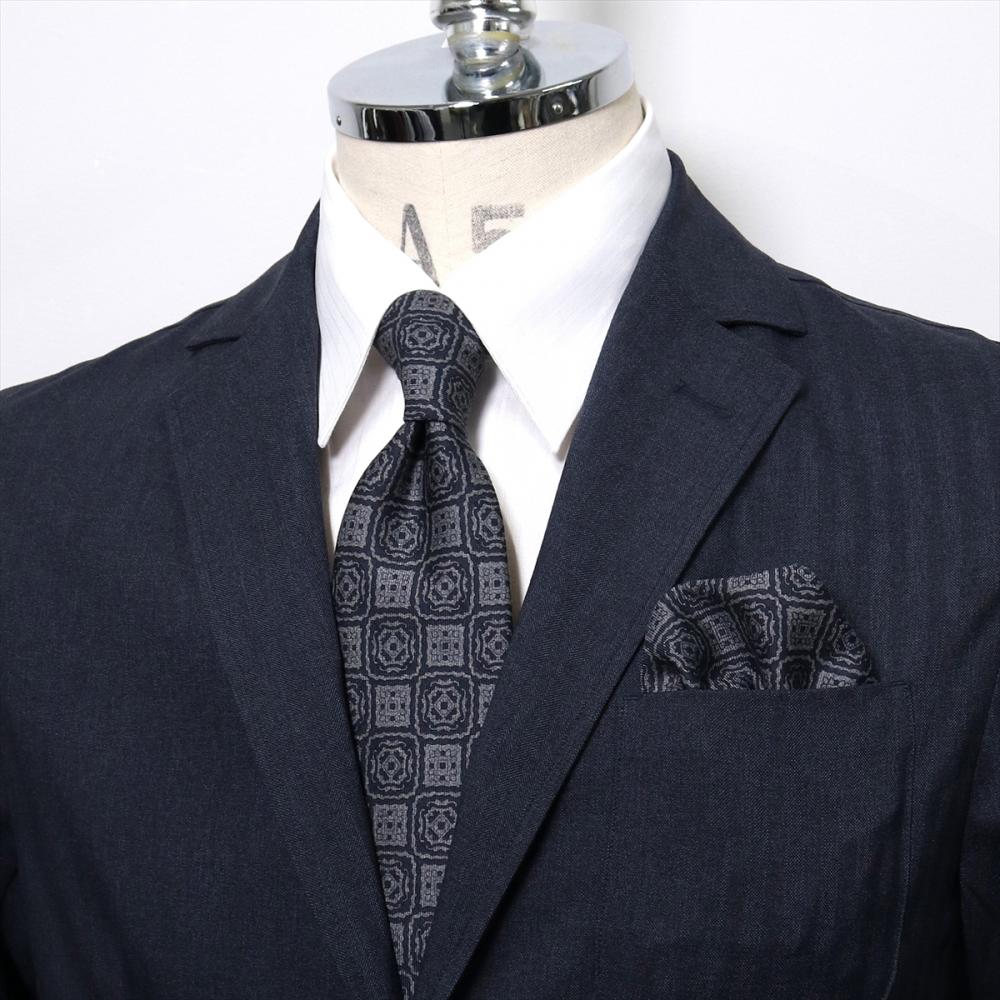 ネクタイ＆ポケットチーフセット イタリア生地 日本製 毛100% カノニコ ビジネス フォーマル ギフト