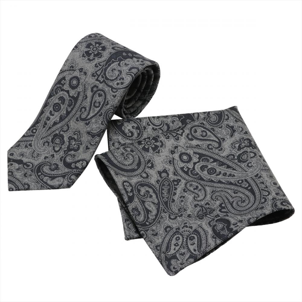 ネクタイ＆ポケットチーフセット イタリア生地 日本製 毛100% カノニコ ビジネス フォーマル ギフト