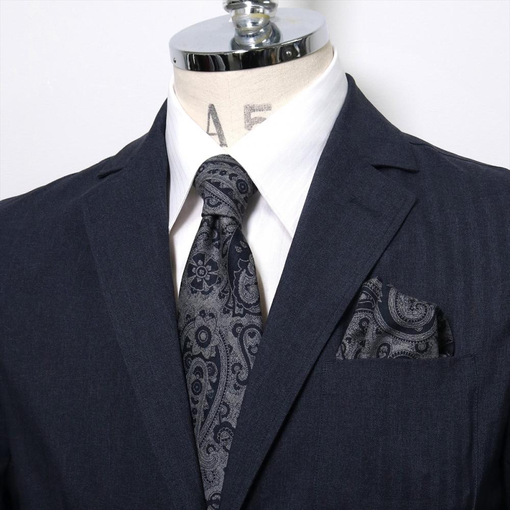 ネクタイ＆ポケットチーフセット イタリア生地 日本製 毛100% カノニコ ビジネス フォーマル ギフト