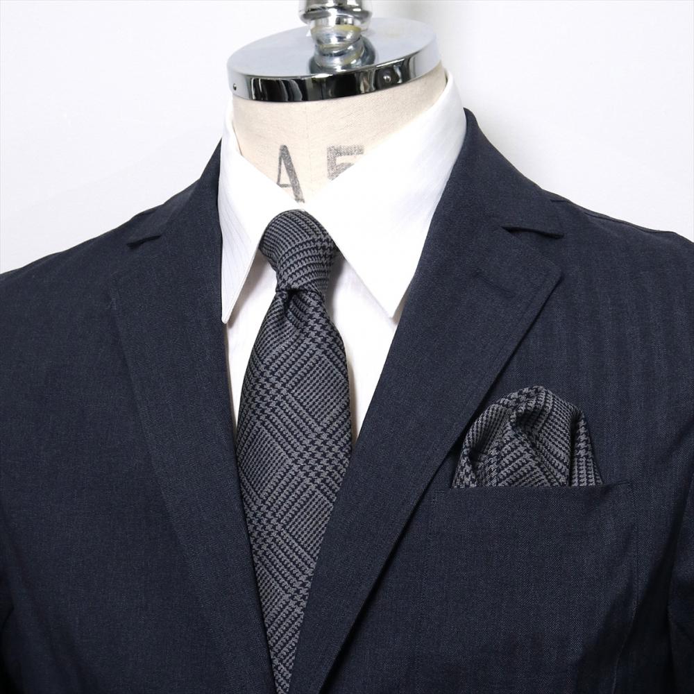 ネクタイ＆ポケットチーフセット イタリア生地 日本製 毛100% カノニコ ビジネス フォーマル ギフト