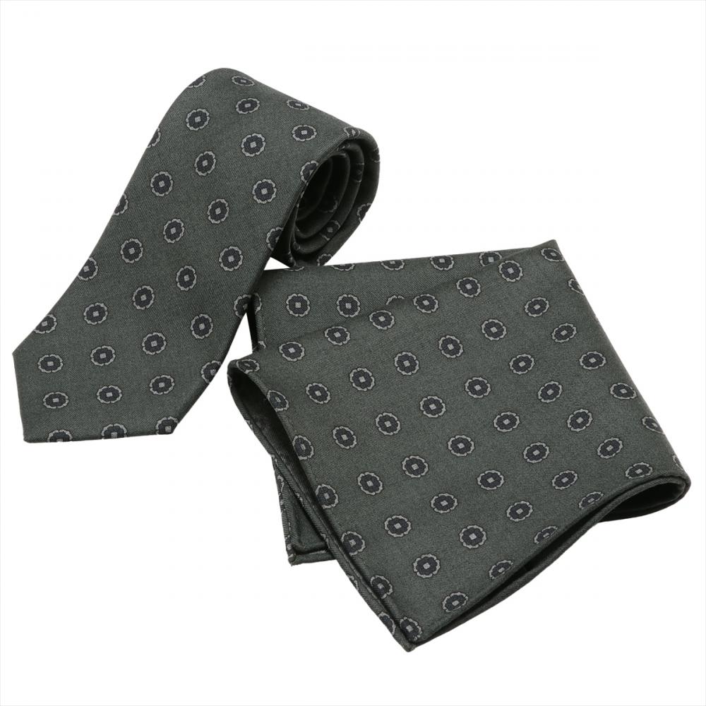 ネクタイ＆ポケットチーフセット イタリア生地 日本製 毛100% カノニコ ビジネス フォーマル ギフト