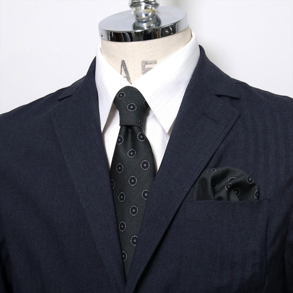 ネクタイ＆ポケットチーフセット イタリア生地 日本製 毛100% カノニコ ビジネス フォーマル ギフト