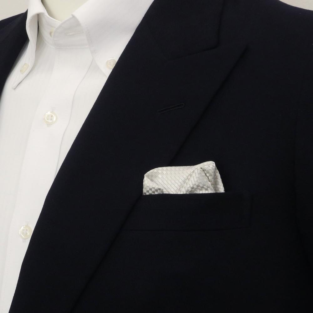 ポケットチーフ / ビジネス / フォーマル / 絹100% シルバーグレー系 バスケット織柄
