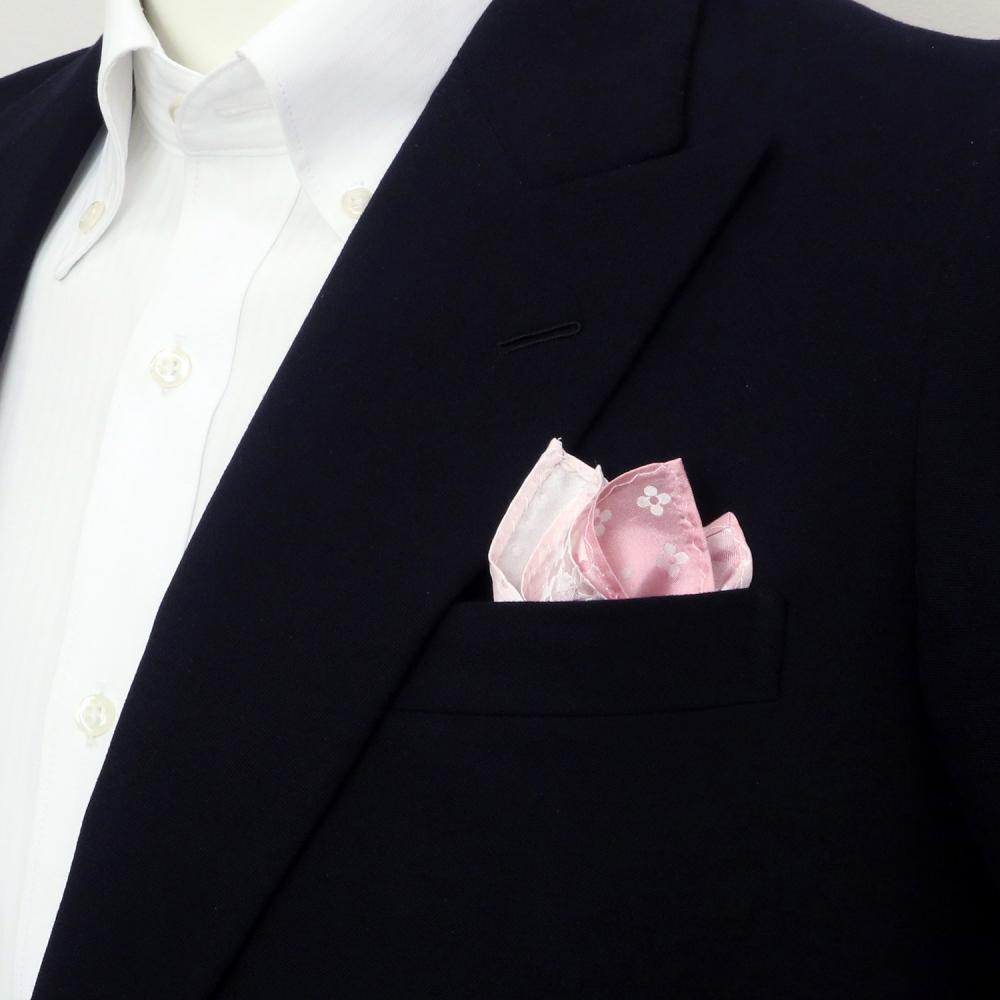 ポケットチーフ / ビジネス / フォーマル / 絹100% ピンク系 4面異柄
