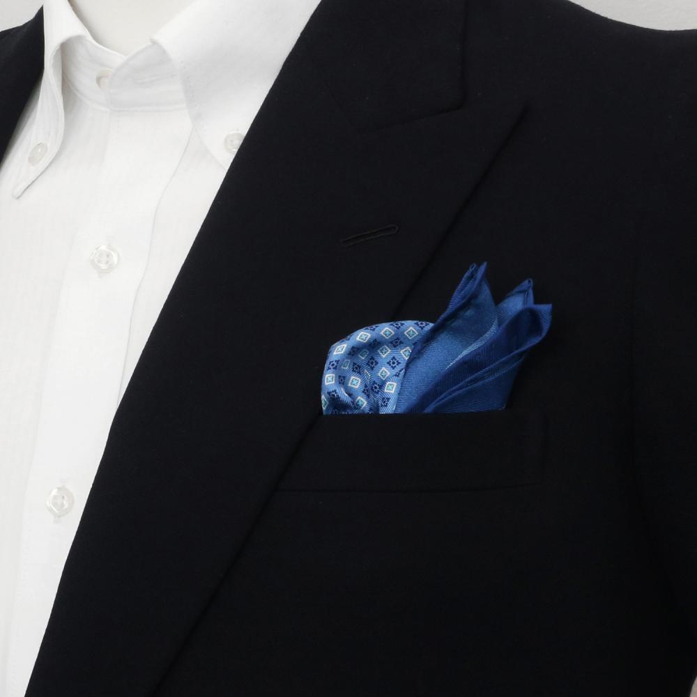 ポケットチーフ / ビジネス / フォーマル / 絹100% ブルー系 小紋柄