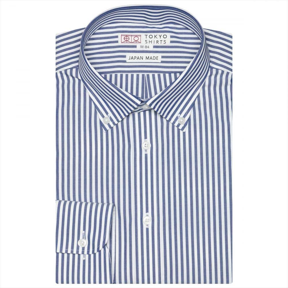 【国産しゃれシャツ】ボタンダウン 長袖 形態安定 ワイシャツ 綿100%