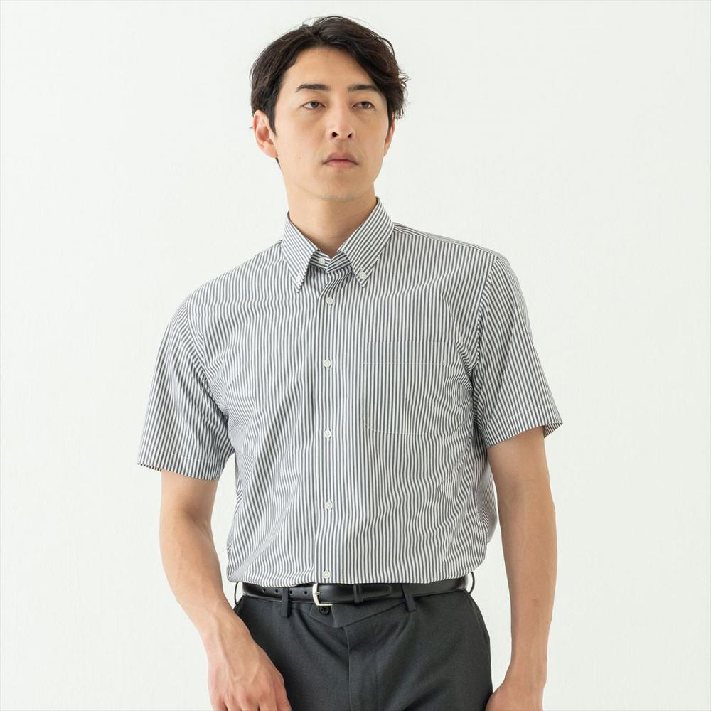 COOLMAX スマートドレスシャツ半袖＜ミッドナイトブルーストライプ＞