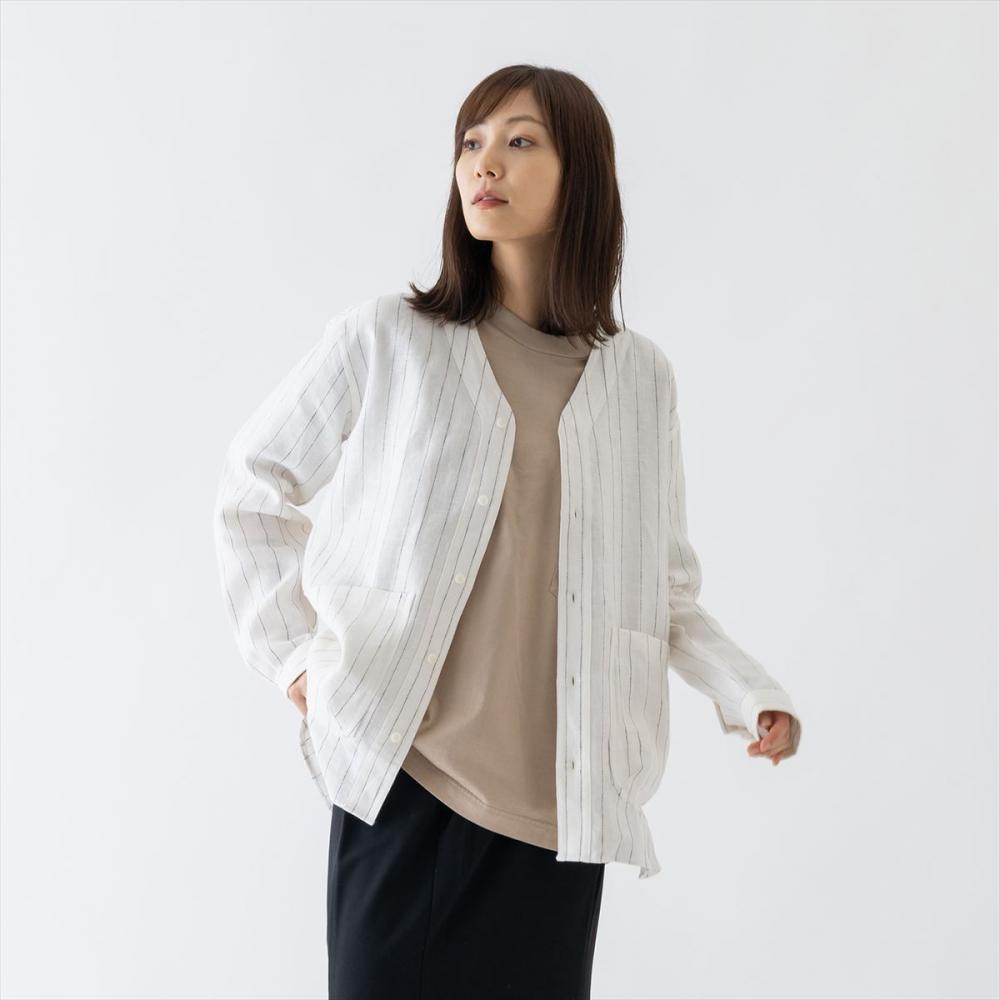 リラックスベースボールシャツ<オフホワイトストライプ>