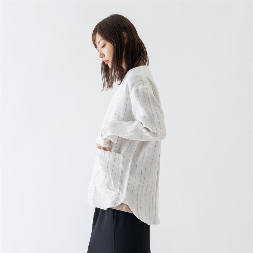 リラックスベースボールシャツ<オフホワイトストライプ>