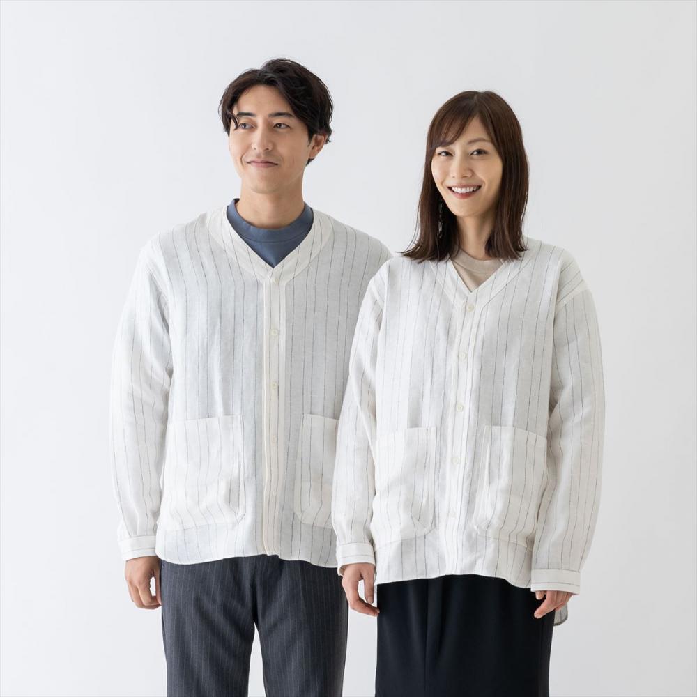 リラックスベースボールシャツ<オフホワイトストライプ>