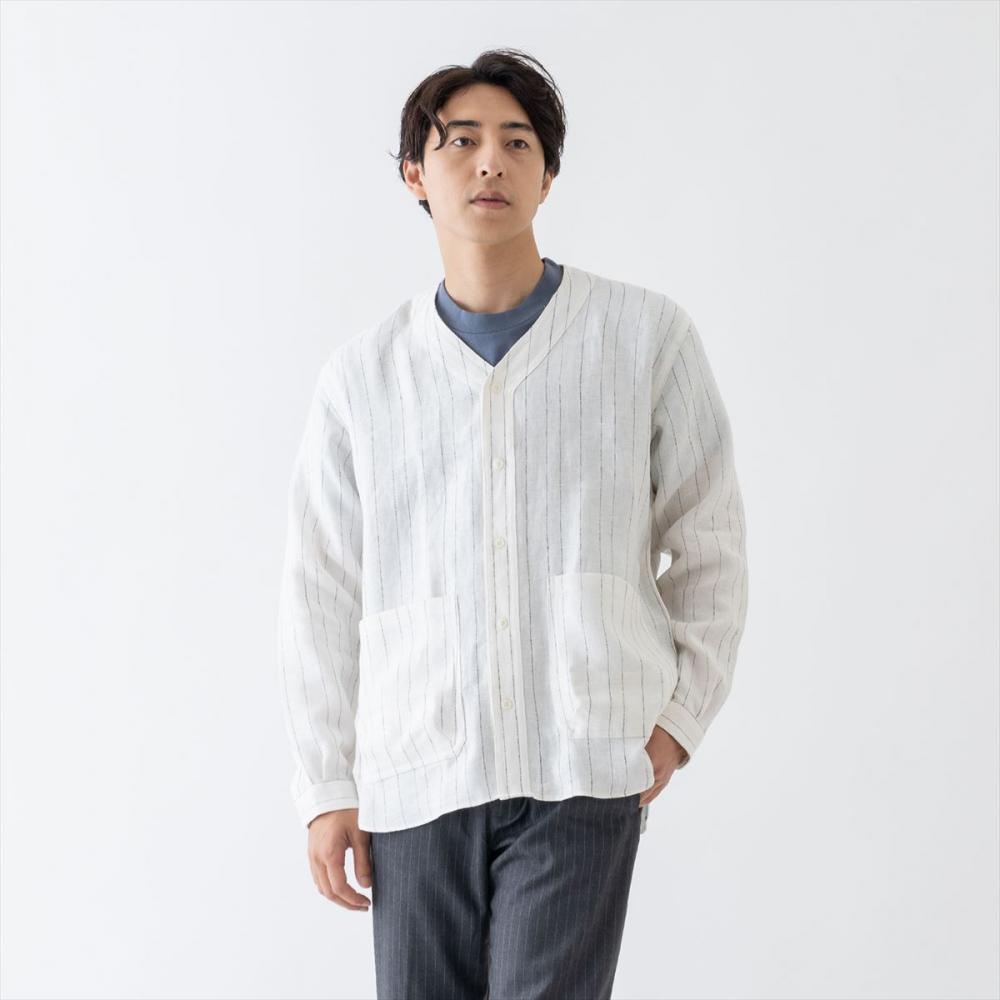 リラックスベースボールシャツ<オフホワイトストライプ>
