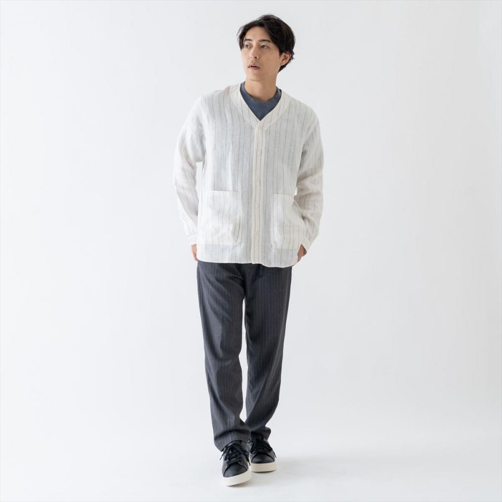 リラックスベースボールシャツ<オフホワイトストライプ>